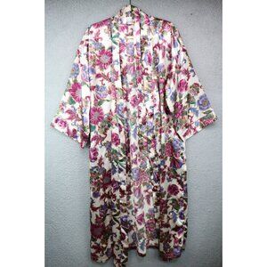 Dentelle Vintage Floral Satin Robe-Belted-Size Large-90's-Y2K
